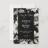 ダークゴシックヴィンテージブラック&ホワイトフローラダマスク セーブザデート (正面)