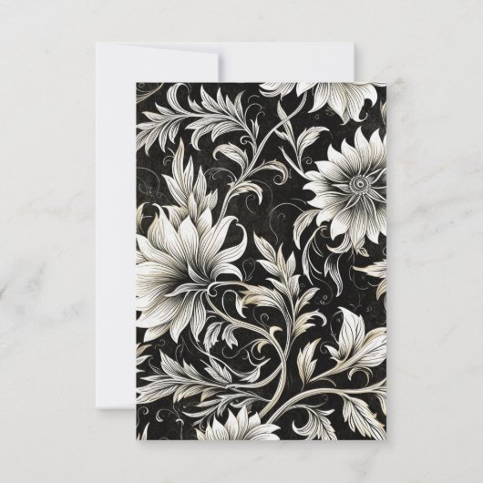 ダークゴシックヴィンテージブラック&ホワイトフローラダマスク セーブザデート (裏面)