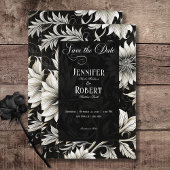 ダークゴシックヴィンテージブラック&ホワイトフローラダマスク セーブザデート