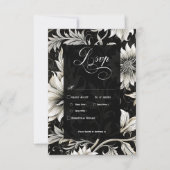 ダークゴシックヴィンテージブラック&ホワイトフローラダマスク 出欠カード (正面)
