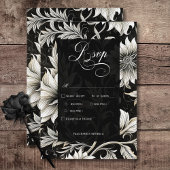 ダークゴシックヴィンテージブラック&ホワイトフローラダマスク 出欠カード