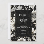 ダークゴシックヴィンテージブラック&ホワイトフローラダマスク 招待状 (正面)