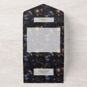 ダークゴシックヴィンテージブルーフローラ&スカルNo Dinner オールインワン招待状 (外側)