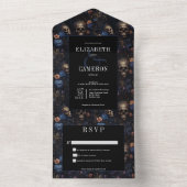 ダークゴシックヴィンテージブルーフローラ&スカルNo Dinner オールインワン招待状 (内側)