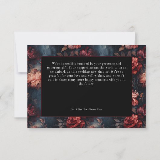 ダークゴシックヴィンテージレッド&ピンクフローラ結婚ズ サンキューカード (裏面)