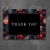 ダークゴシックヴィンテージレッド&ピンクフローラ結婚ズ サンキューカード