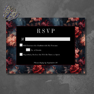 ダークゴシックヴィンテージレッド&ピンクフローラ結婚ズ 出欠カード