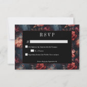 ダークゴシックヴィンテージレッド&ピンクフローラ結婚ズ 出欠カード (正面)