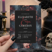 ダークゴシックヴィンテージレッド&ピンクフローラ結婚ズ 招待状