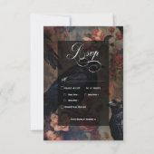 ダークゴシックヴィンテージ赤面フローラ&ブラックラヴェンス 出欠カード (正面)