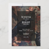 ダークゴシックヴィンテージ赤面フローラ&ブラックラヴェンス 招待状 (正面)