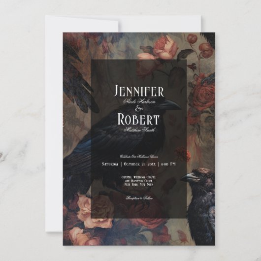 ダークゴシックヴィンテージ赤面フローラ&ブラックラヴェンス 招待状 (正面)