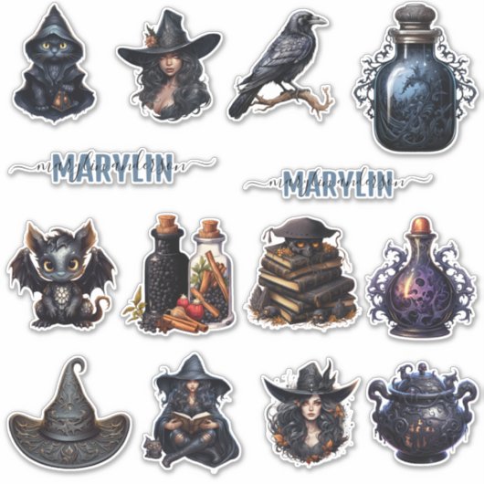 ダークゴシック様式のウィッチクラフト名前をカスタムする シール (正面)