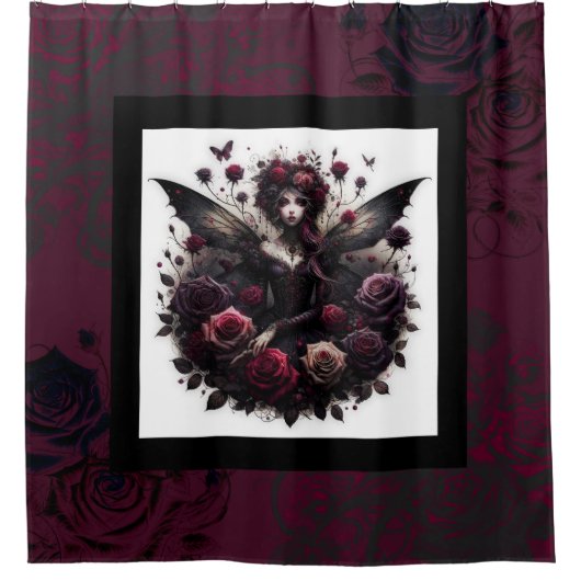 ダークゴシック様式の森フェアリーフローラバラブルガンディブラ シャワーカーテン (正面)