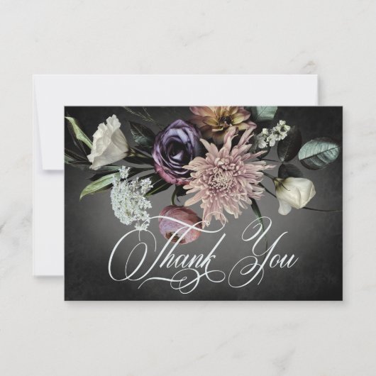 ダークゴシック神秘的にミュートされたぼやけフローラ結婚の サンキューカード (正面)