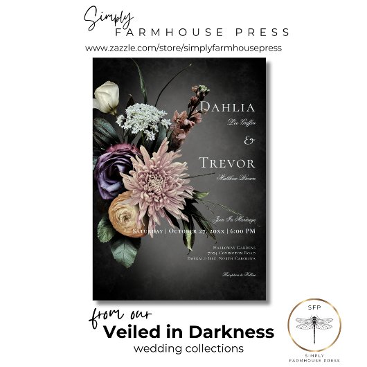 ダークゴシック神秘的にミュートされたぼやけフローラ結婚の 招待状