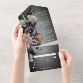 ダークゴシック神秘的にミュートされたフローラぼやけディナー オールインワン招待状 (貼ってはがせる)