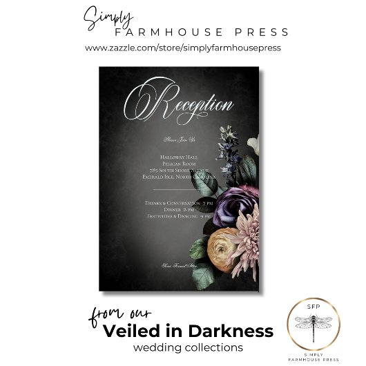 ダークゴシック神秘的にミュートされたフローラぼやけ披露宴 エンクロージャーカード