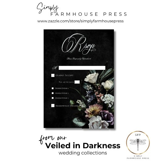 ダークゴシック神秘的にミュートされたフローラディナー 出欠カード