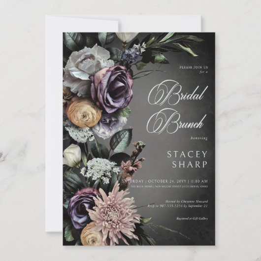 ダークゴシック神秘的にミュートされたフローラブぼやけランチ 招待状 (正面)