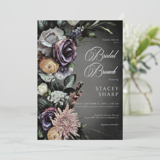 ダークゴシック神秘的にミュートされたフローラブぼやけランチ 招待状 (スタンド正面)