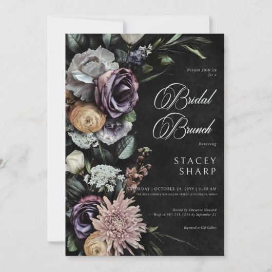 ダークゴシック神秘的にミュートされたフローラブライダルブランチ 招待状 (正面)