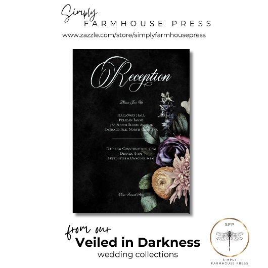 ダークゴシック神秘的にミュートされたフローラ披露宴 エンクロージャーカード