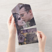 ダークゴシック紫バラフローラQRコード写真 オールインワン招待状 (貼ってはがせる)