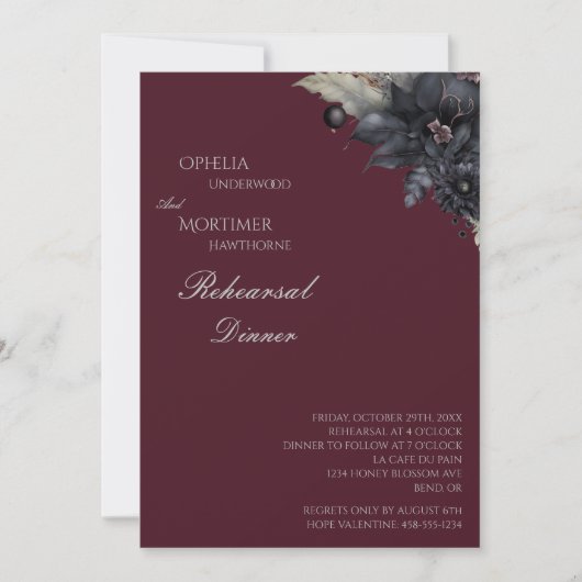 ダークゴシック結婚フローラのリハーサルディナー 招待状 (正面)