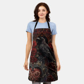 ダークゴシック美しい赤いバラ黒いカラスの鳥 エプロン (着用した状態)