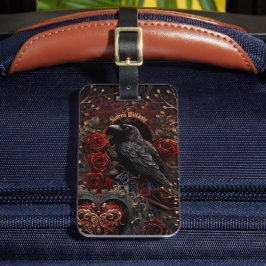 ダークゴシック美しい赤いバラ黒いカラスの鳥 ラゲッジタグ