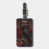 ダークゴシック美しい赤いバラ黒いカラスの鳥 ラゲッジタグ (正面縦)