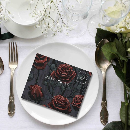 ダークゴシック赤黒バラフローラQRコード写真 オールインワン招待状