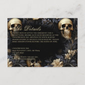 ダークゴシック金ゴールドスカル結婚&花 エンクロージャーカード (正面)