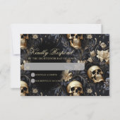 ダークゴシック金ゴールドスカル結婚&花 出欠カード (正面)