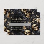 ダークゴシック金ゴールドスカル結婚&花 出欠カード (正面/裏面)