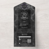 ダークゴシック黒ダマスクQRコード オールインワン招待状 (内側)