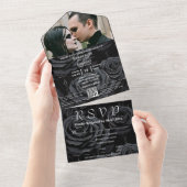 ダークゴシック黒バラフローラQRコード写真 オールインワン招待状 (貼ってはがせる)