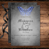 ダークゴシック ブラック ウォーターカラー ブルー モス ウェディング 招待状