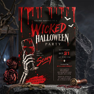 ダークゴシック・ブラッディレッド・ウィキッド・ハロウィンパーティー 招待状