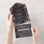 ダークゴシックMoody水彩フローラディナー オールインワン招待状 (貼ってはがせる)