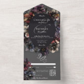 ダークゴシックMoody WaterカラーフローラQRコード オールインワン招待状 (内側)