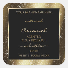 ダークゴールデンスパークルグリッターフレーム製品ラベル スクエアシール