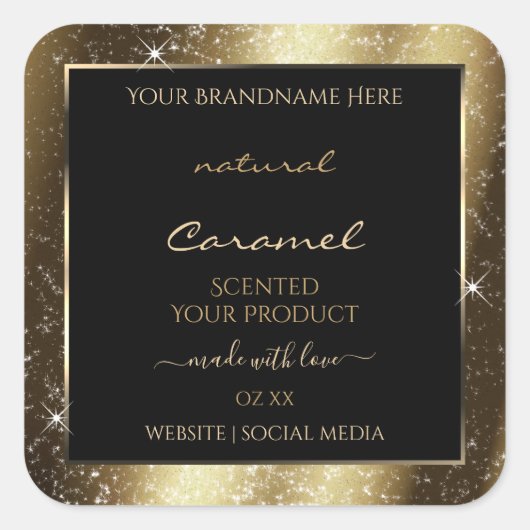 ダークゴールデンスパークルグリッターフレーム製品ラベル スクエアシール (正面)