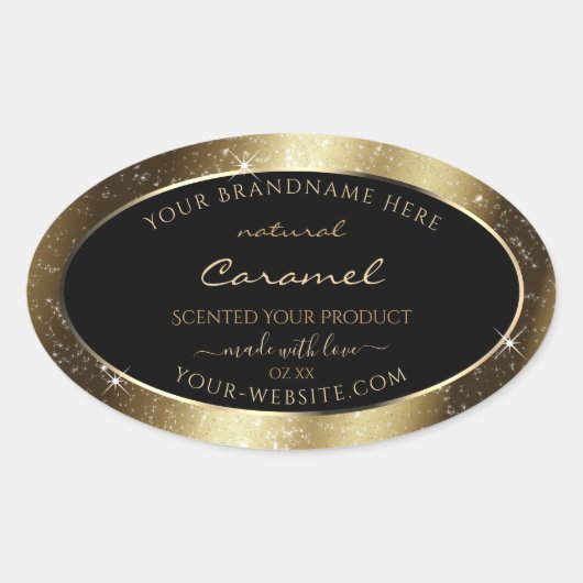 ダークゴールデンスパークルグリッターフレーム製品ラベル 楕円形シール (正面)