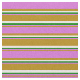 ダークゴールデンロッド、蘭、緑と白のパターン ファブリック