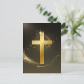 ダークゴールデン輝くキリスト十字架 シーズンポストカード (スタンド正面)