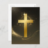 ダークゴールデン輝くキリスト十字架 シーズンポストカード (正面/裏面)