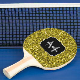 ダークゴールドイエローのスパンコール輝き モノグラム 卓球ラケット