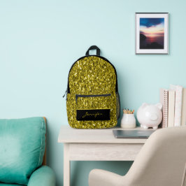 ダークゴールド ギラギラ 黒色 名前刺繍 プリントバックパック
